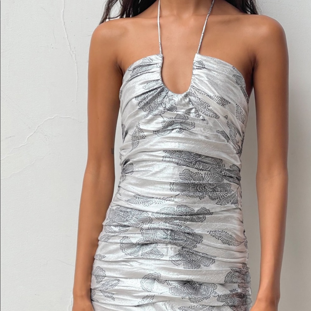 NWT Zara Metallic Mini Dress with Tie Neck